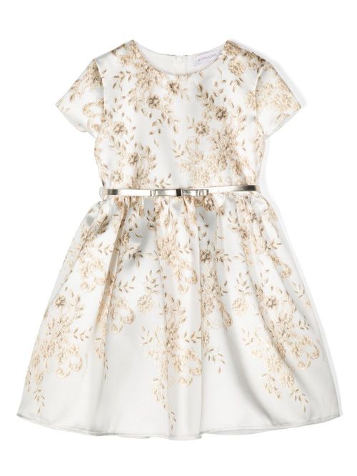 Mikado ramage-print twill dress - White