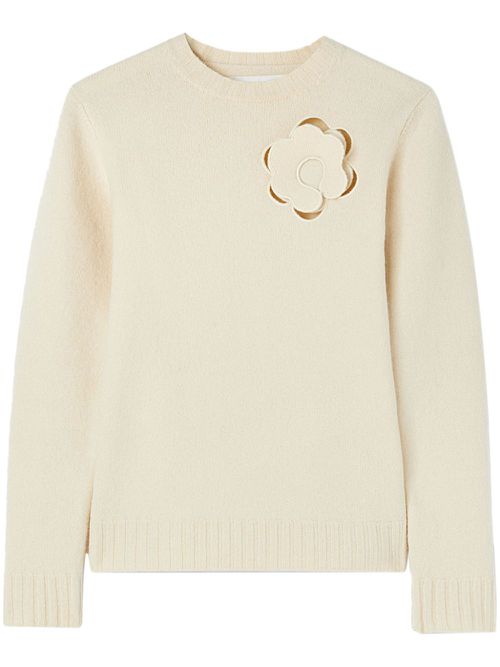 Floral-appliqué wool jumper - Neutrals
