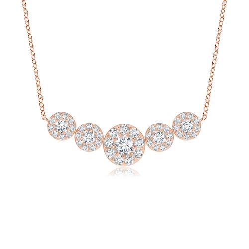 Angara 0.39 Carat Lab-Grown Graduated Five Stone Diamond Halo Necklace in 14K Rose Gold