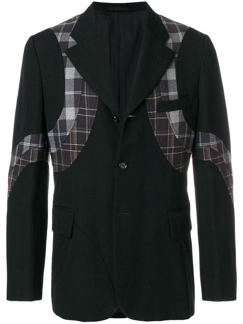 Plaid appliqué blazer - Black