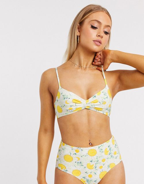 & sunflower print bikini top in yellow