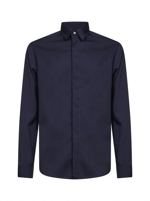 Virgin Wool Blend Shirt — Navy