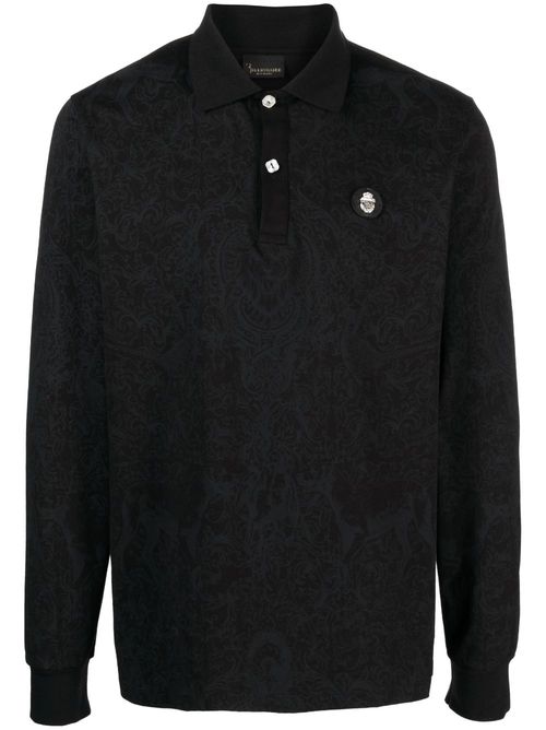 Piquet long-sleeved polo shirt - Black