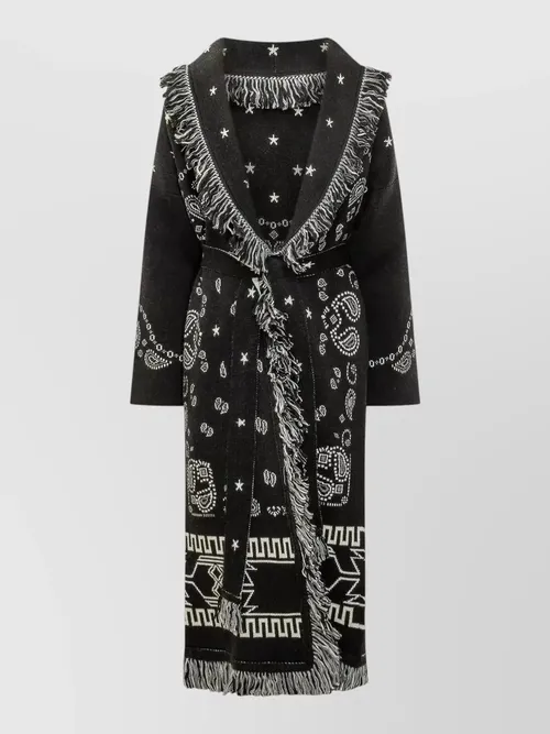 Alanui - long coat patterned fringe detail belt