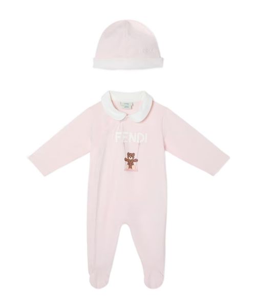 Jersey baby set with teddy bear print