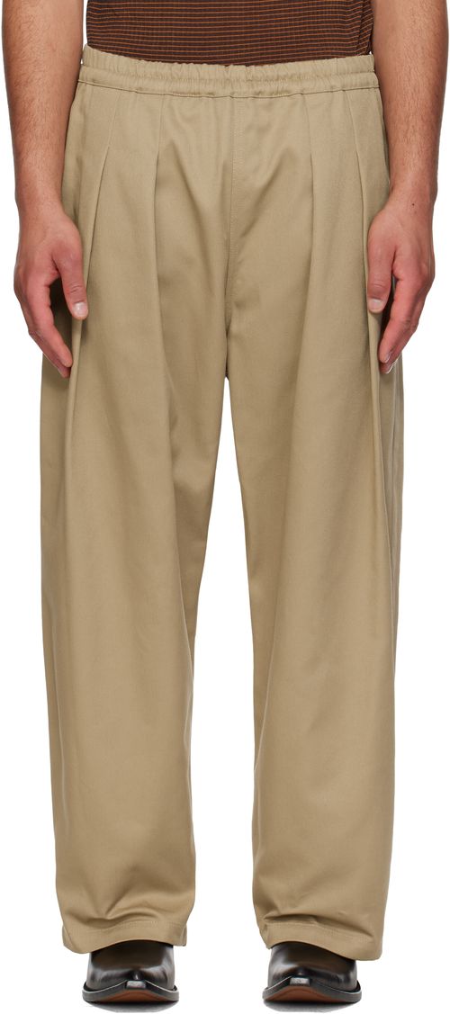 Beige Dropped-Rise Trousers