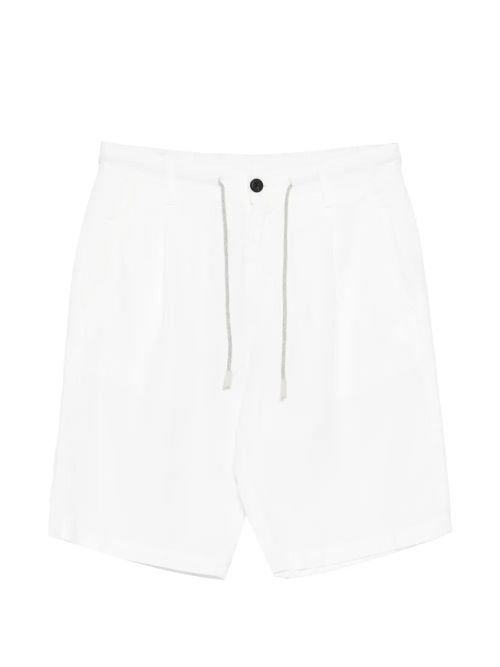 Pleated Cotton-Linen Bermuda — white