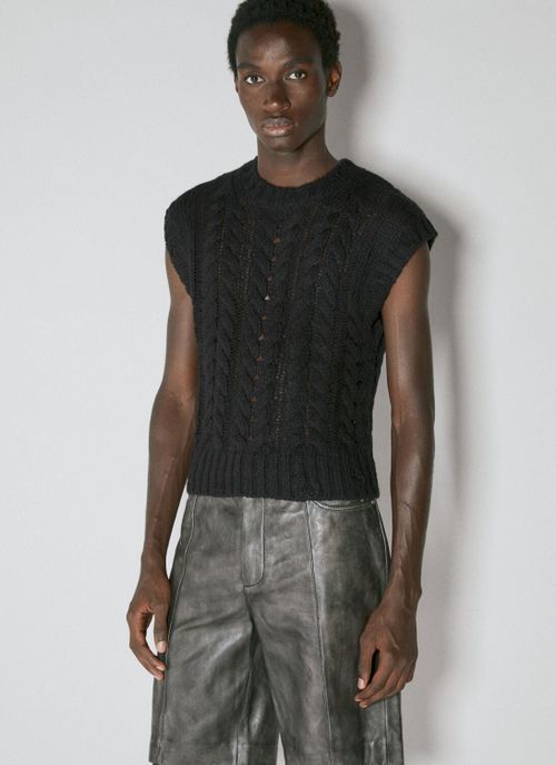 Cable Knit Sweater Vest - Man Knitwear Black Eu