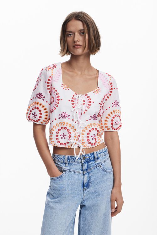 Printed Boho tie blouse