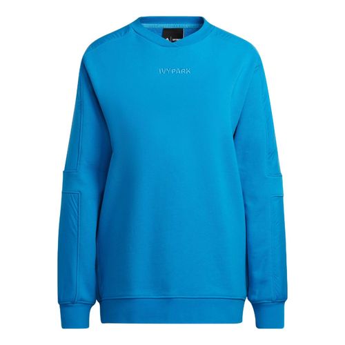 X Ivy Park Crossover Solid Color Chest Logo Embroidered Pullover Round Neck Long Sleeves Blue