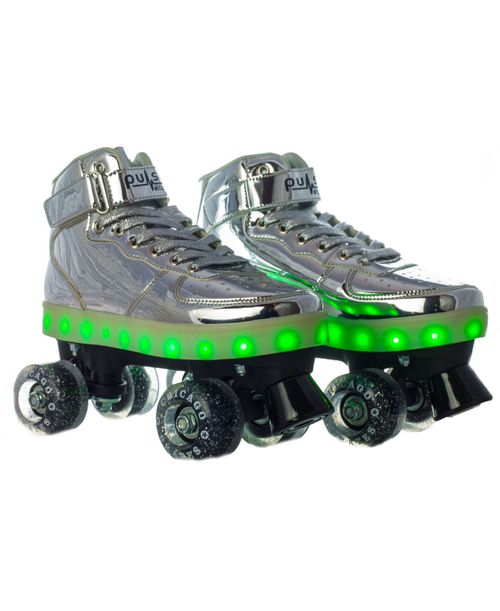 Chicago Pulse Led Light Up Quad Roller Skates, Silver - Size 4 - Silver-Tone