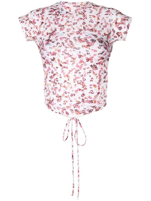 Abstract-print open-back T-Shirt - Neutrals