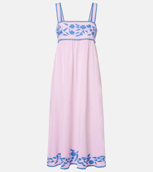 Embroidered cotton and linen midi dress