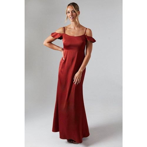 Oasis Women's Cold Shoulder Satin Bridesmaid Midaxi Dress in Rust