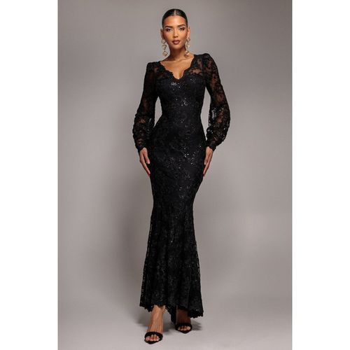Goddiva Embroidered Lace Scalloped Edge Maxi Dress - Black