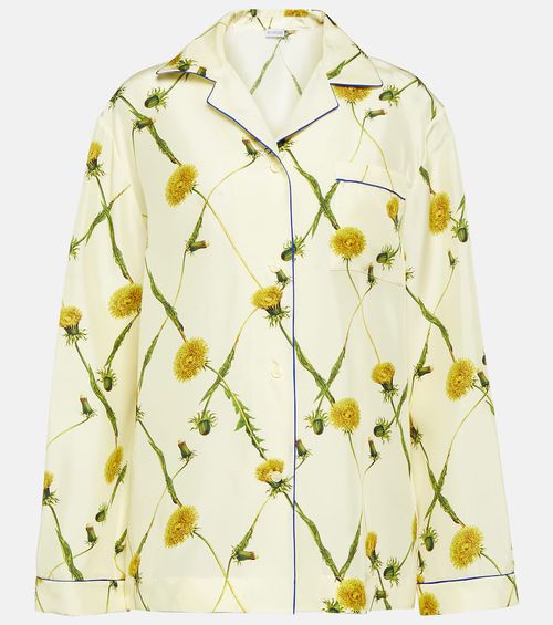 Floral silk poplin pajama shirt