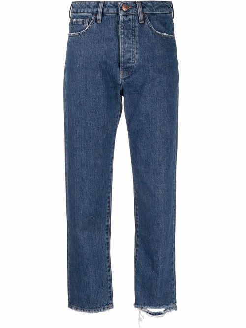 Distressed straight-leg jeans - Blue