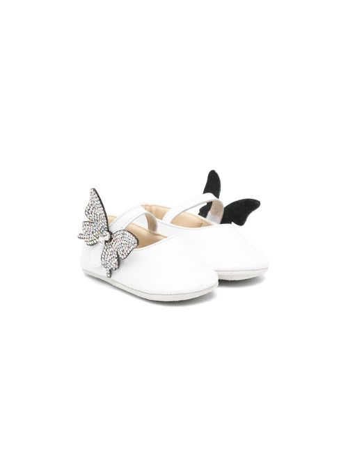 Butterfly-appliqué leather ballerina shoes - White