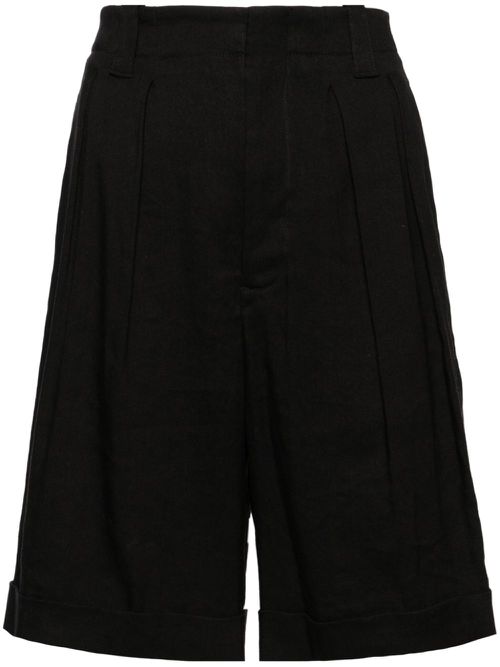 Pleat-detail linen blend shorts - Black