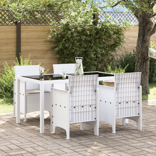 Garden Chair Set of 4 White with taupe cushions