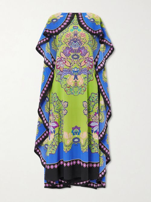 Magic Cape-effect Printed Silk Crepe De Chine Maxi Dress - Green