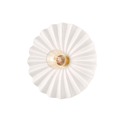 Aged Brass Ceramic Gloss Cream One Light Flush Mount from the Tinsley Collection