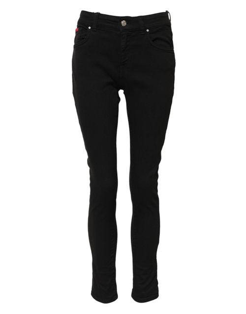 Cotton Logo Skinny Mid-Waist Jeans — Black