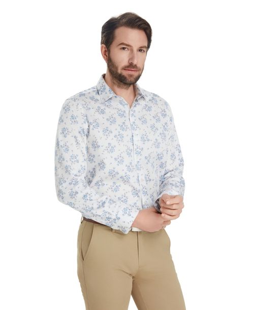 Men's Slim-Fit Spread Collared Dress Shirt, Macy's Exclusive - White/Blue