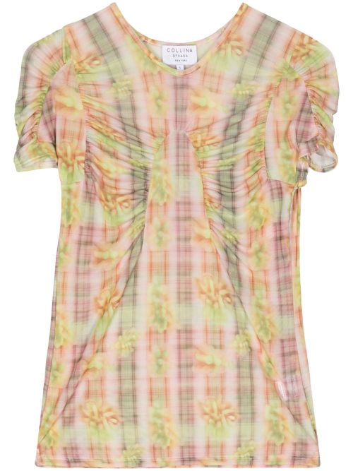 Ruched checked mesh top - Green