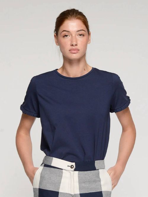Ruffle Trim Tee In Azul