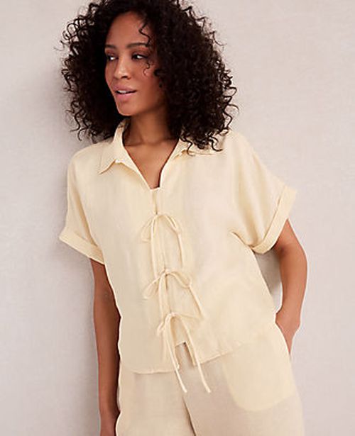 Ann Taylor Haven Well Within Linen Tie-Front Top