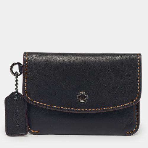 Coach Dark Brown Leather Flap Wristlet Card Case