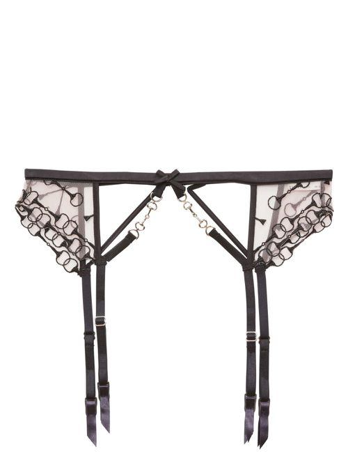 Garter embroidery bra - Black