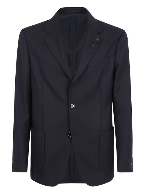 Flower clip-detail wool blazer - Blue