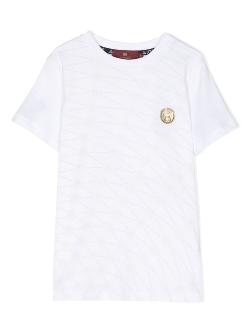Rubberised-logo monogram-print cotton T-shirt - White