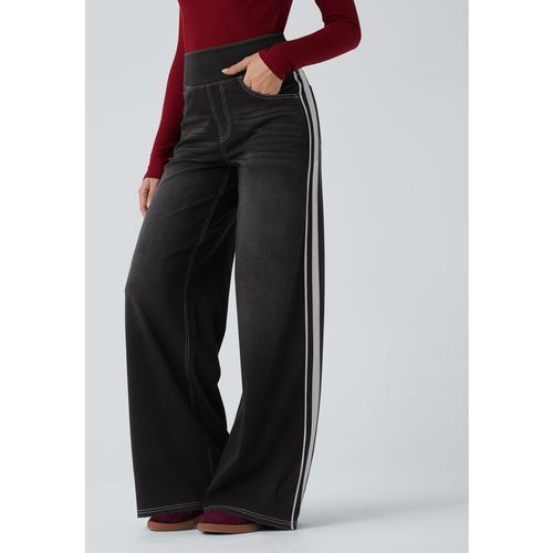 Halara Halara Flex™ High Waisted Stripe Wide Leg Flowy Washed Casual Jeans with Pockets - Phantom Denim - XLta
