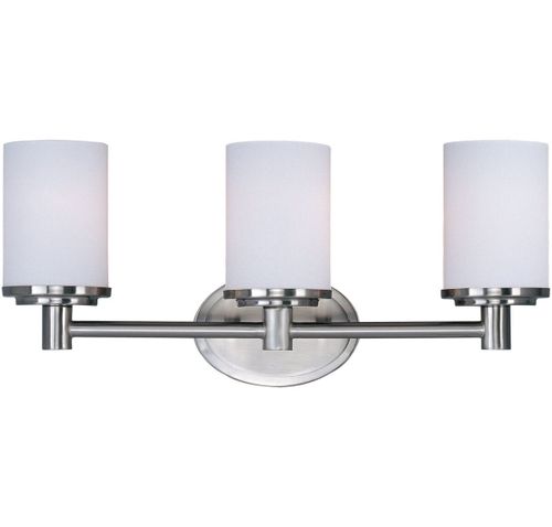 Maxim Cylinder 20.5" 3-Light Satin White Bathroom Vanity Light in Satin Nicke