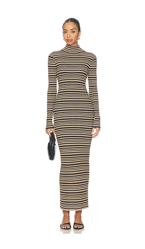 Nanushka Mirell Maxi Dress in Black & Brown & Green Stripe. XS also in