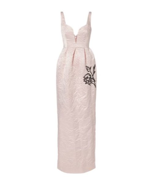 Embroidered satin gown