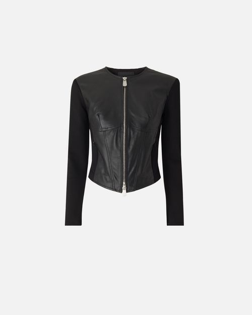 Leather bustier jacket with zip - 36