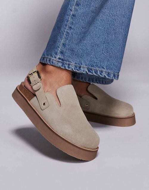 Walk London Barca clog mule in stone suede-Neutral