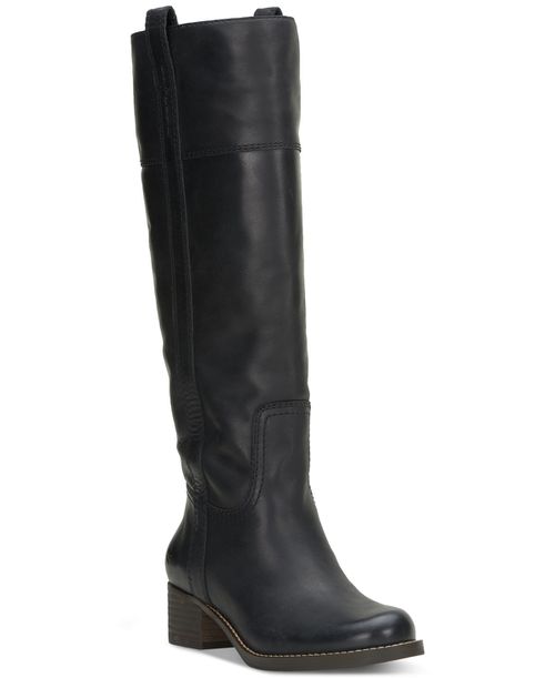 Women's Hybiscus Knee-High Wide-Calf Riding Boots - Black Leather