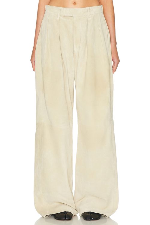 R13 Pleated Wide Leg Leather Pant in Stone - Cream.  30 also in