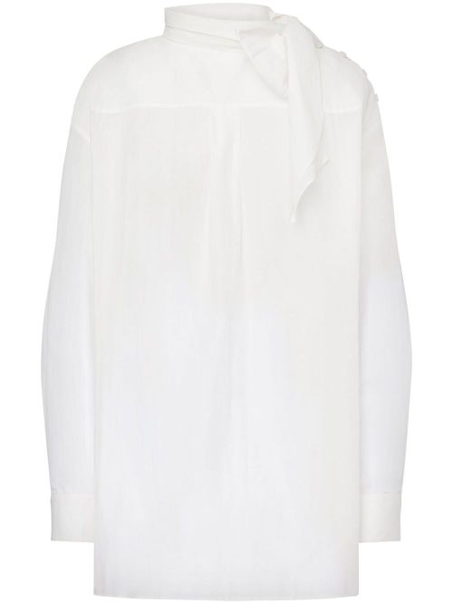 Pussy-bow collar poplin blouse - White