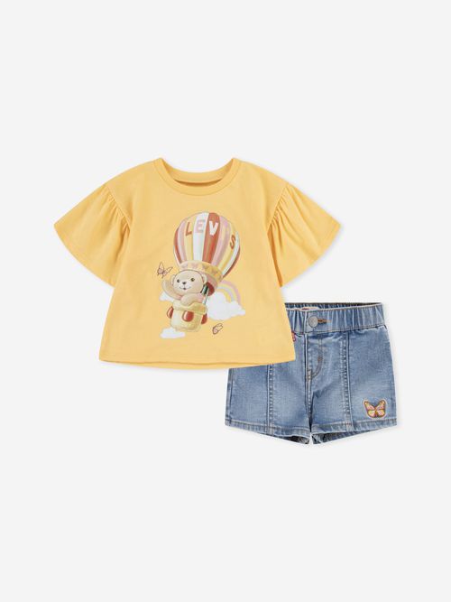 Levi's Kids Wear Baby Girls Flutter Sleeve T-Shirt and Shorts Set in Yellow 12 Mths