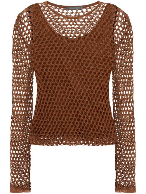 Mesh long-sleeves top - Brown