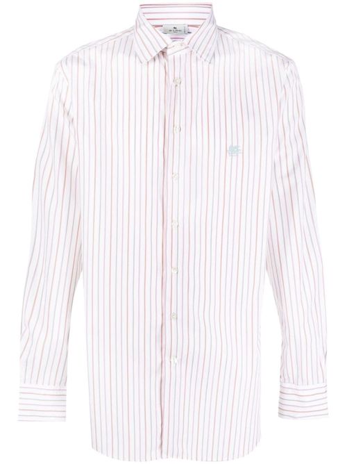 Logo-Embroidered Striped Shirt — Pink