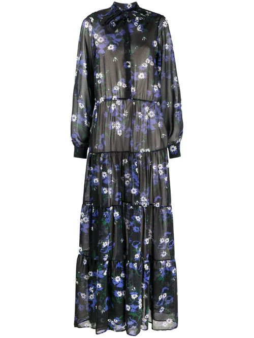 Anemone-print long-sleeve dress - Blue