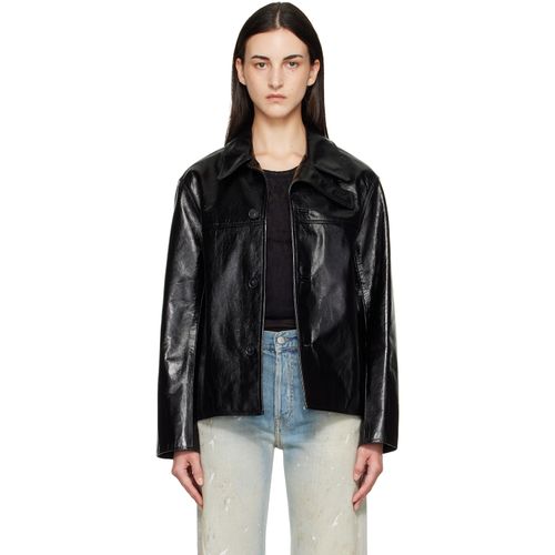 Black Curve Flap Leather Jacket