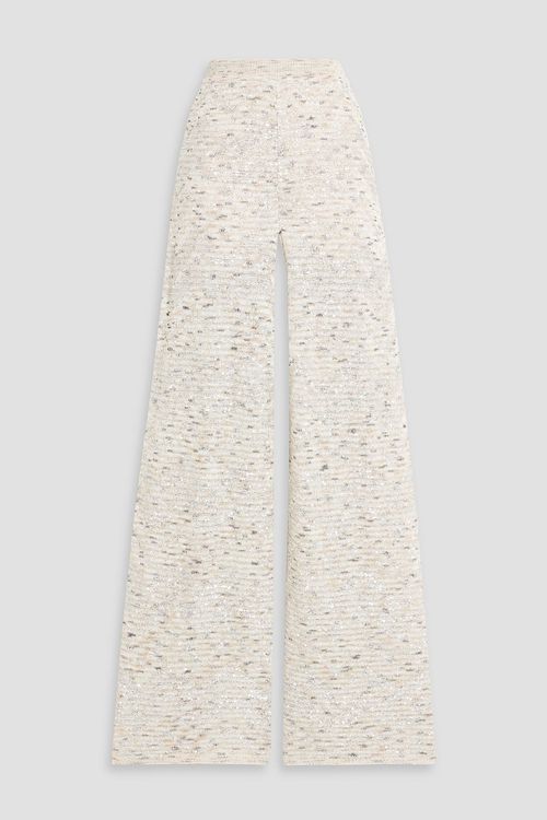 Sequin-embellished metallic crochet-knit wide-leg pants - White - IT 36